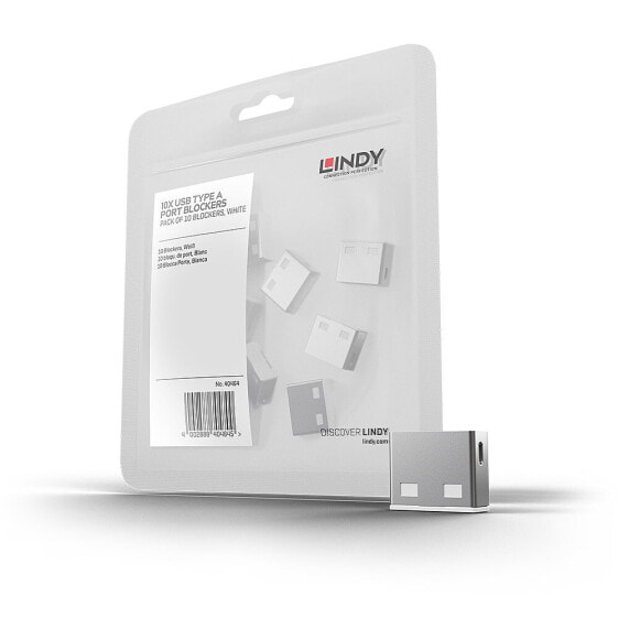 Lindy USB Port Blocker (without key) - Pack of 10, Colour Code: White, Port blocker, USB Type-A, White, Acrylonitrile butadiene styrene (ABS), 10 pc(s), Polybag