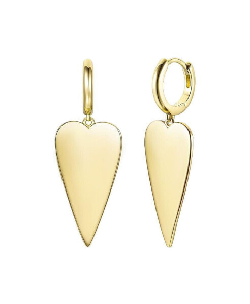 14k Gold Plated Elongated Heart Charm Dangle Mini Hoop Earrings