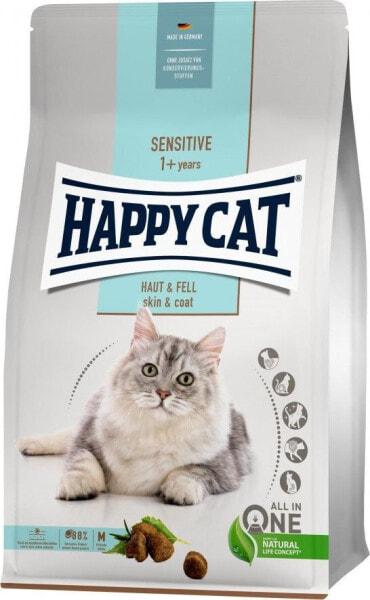 Happy Cat Sensitive Skin & Coat, sucha karma, dla dorosłych kotów, dla zdrowej skóry i sierści, 4 kg, worek