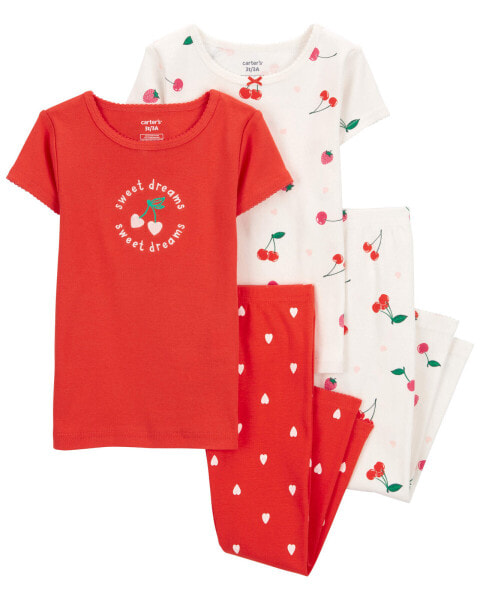 Baby 4-Piece Cherry 100% Snug Fit Cotton Pajamas 12M