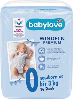 Windeln Premium Gr. XS, Newborn XS, bis 3 kg, 24 St