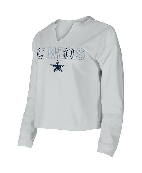 Women's Gray Dallas Cowboys Sunray Notch Neck Long Sleeve T-shirt