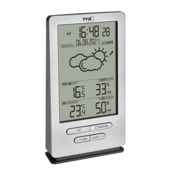 TFA 35.1162.54 - Electronic environment thermometer - Indoor/outdoor - Digital - Black - Silver - Plastic - Table - Wall