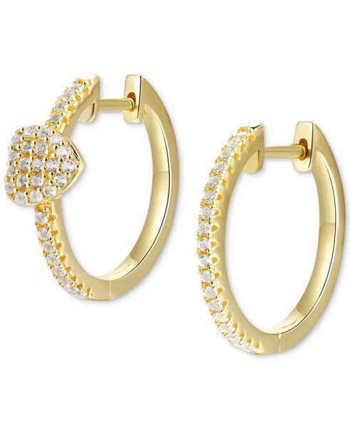 White Topaz Pavé Heart Small Hoop Earrings (1/4 ct. t.w.) in Gold-Plated Sterling Silver, 0.75"