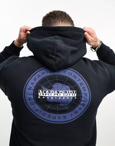 Napapijri Neny back print fleece hoodie in black