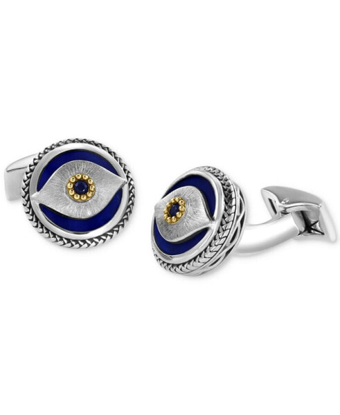 EFFY® Men's Lapis & Blue Sapphire (1/8 ct. t.w.) Evil Eye Cufflinks in Sterling Silver & 18k Gold