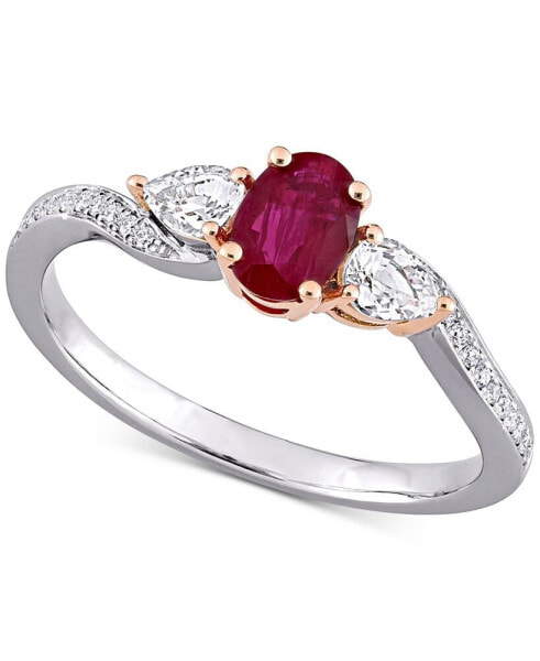 Кольцо Macy's Ruby White Sapphire Diamond 14k White & Rose Gold