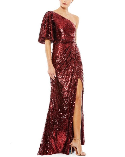 Mac Duggal Embellished Cap Sleeve Cowl Neck Trumpet Gown Women's