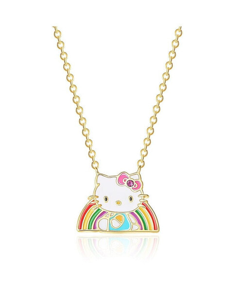 Hello Kitty sanrio Yellow Gold Plated Crystal Rainbow Necklace - 18'' Chain, Officially Licensed Authentic