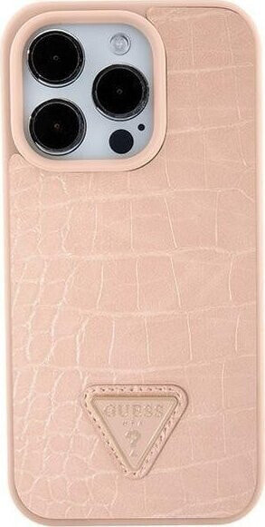 Guess Guess GUHCP15SPCRTHCP iPhone 15 6.1" różowy/pink hardcase Croco Triangle Metal Logo