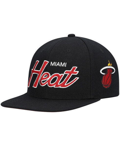 Men's Black Miami Heat Hardwood Classics Script 2.0 Snapback Hat