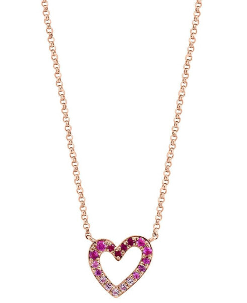 EFFY Collection eFFY® Pink Sapphire (1/6 ct. t.w) & Ruby (1/20 ct. t.w.) Ombré Heart 17-3/4" Pendant Necklace in 14k Rose Gold