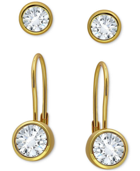 2-Pc. Set Cubic Zirconia Stud & Leverback Earrings in 18k Gold-Plated Sterling Silver, Created for Macy's
