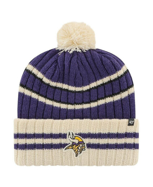 Men's Purple, Cream Minnesota Vikings No Huddle Cuffed Knit Hat with Pom