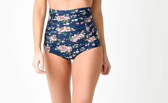 Unique Vintage Womens Monroe Floral High Waisted Blue Bikini Bottom Size XXL