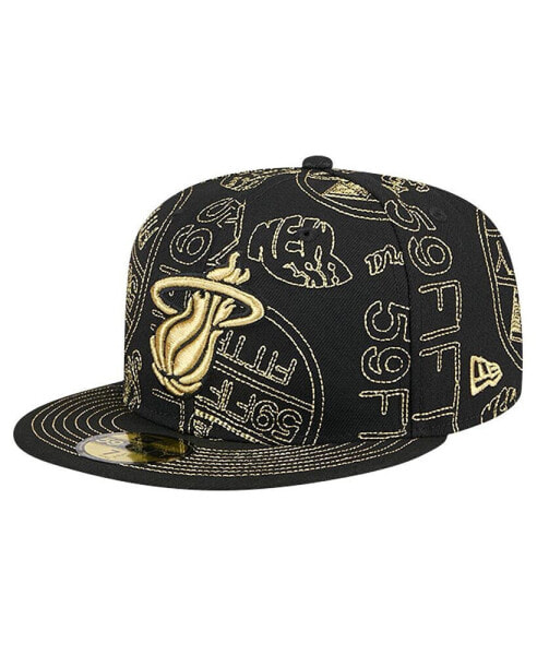 Головной убор New Era мужской черный Miami Heat 59FIFTY Day Allover Print Stencil Fitted Hat