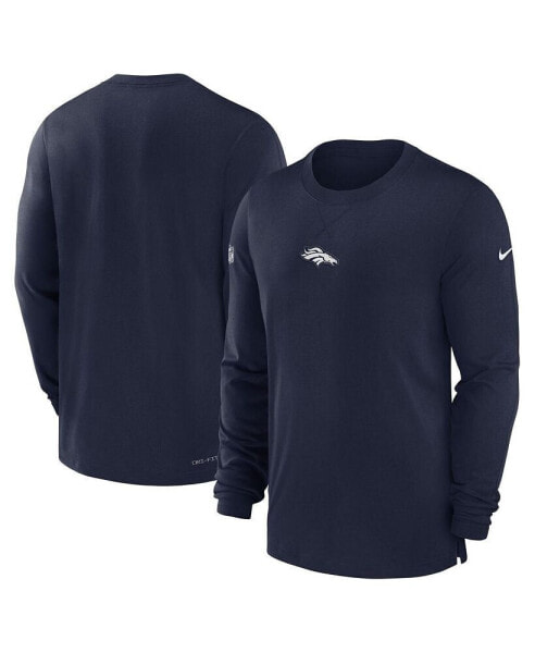 Men's Navy Denver Broncos 2023 Sideline Performance Long Sleeve T-shirt