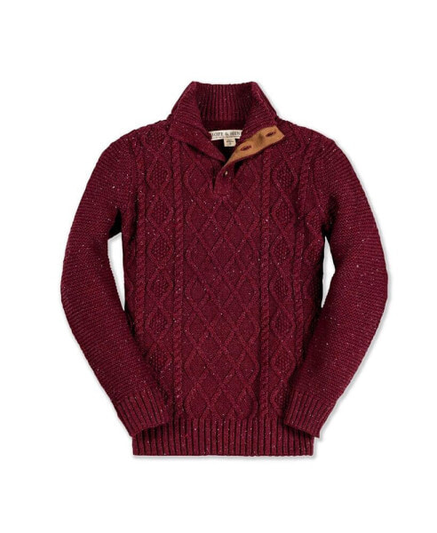 Boys Organic Long Sleeve Mock Neck Cable Sweater with Flecks, Infant