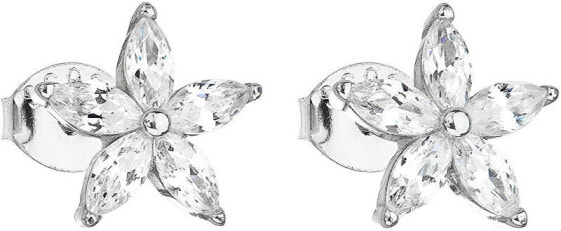 Silver earrings with zircon white flower 11069.1