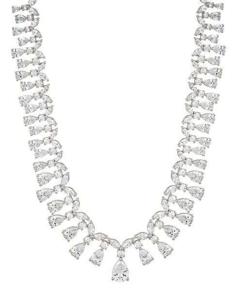 Cubic Zirconia Mixed Cut 18" Statement Necklace in Sterling Silver