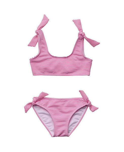 Toddler, Child Girls Raspberry Stripe Tie Crop Bikini