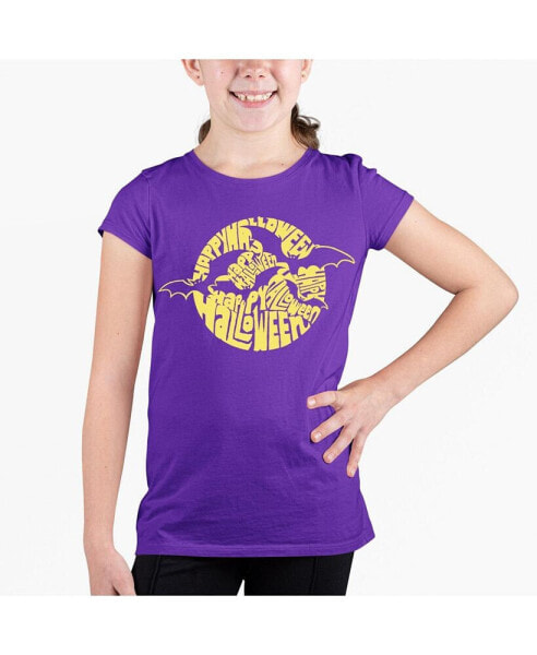 Child Girl's Word Art T-shirt - Halloween Bats