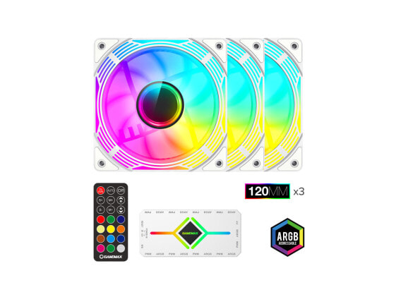 GAMEMAX KF300 WH, 120mm White frame ARGB Fan 3 in 1 Kit, Along Includes Premium