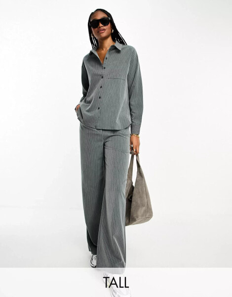 Vero Moda Tall pinstripe wide leg trouser co-ord in grey