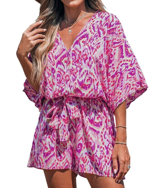 Women's Pink Plunging Loose Leg Romper