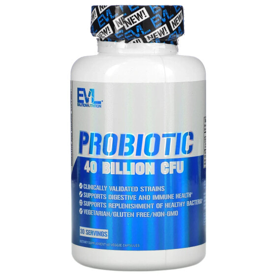Пребиотики Evlution Nutrition Пробиотики, 40 миллиардов КОЕ, 60 капсул (20 миллиардов КОЕ в одной капсуле)