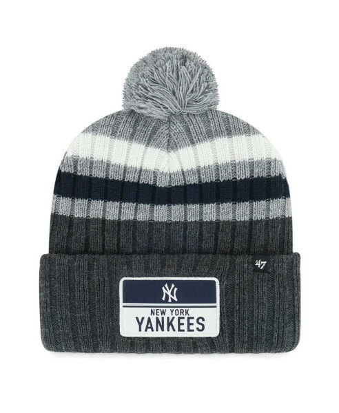 Men's Gray New York Yankees Stack Cuffed Knit Hat with Pom