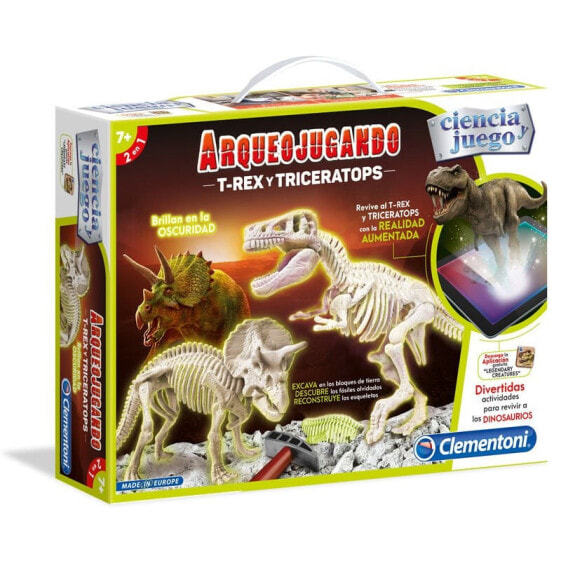 Конструктор Клементони игровой Археологическая игра с Тираннозавром и Трицератопсом fluorescents