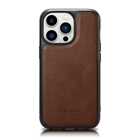 Чехол из натуральной кожи ICARER для iPhone 14 Pro Leather Oil Wax темно-коричневый