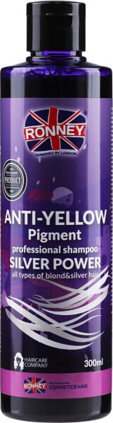 Professionelles silbernes Shampoo gegen Gelbstich für blondes und graues Haar - Ronney Professional Anti-Yellow Pigment Silver Power Shampoo 300 ml