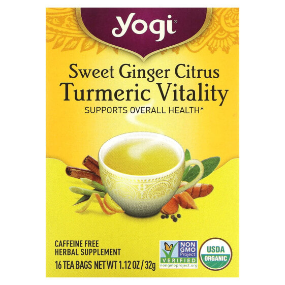 Sweet Ginger Citrus Turmeric Vitality, Caffeine Free, 16 Tea Bags, 1.12 oz (32 g)