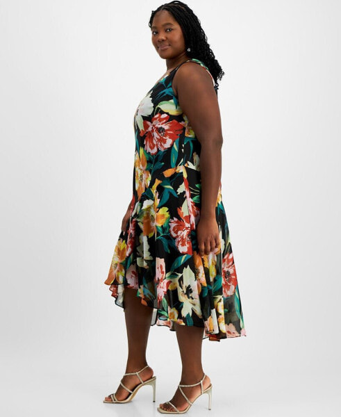 Plus Size V-Neck Ruffled High-Low Dress