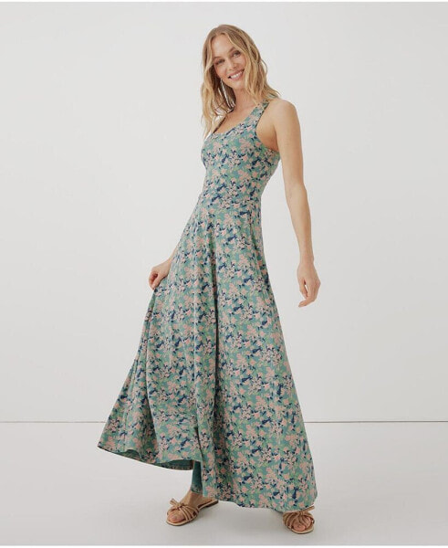 Women's Fit & Flare Open Back Maxi Dress