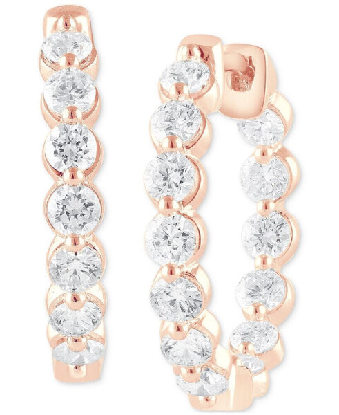 Lab Grown Diamond Bezel In & Out Small Hoop Earrings (2 ct. t.w.) in 14k White, Yellow or Rose Gold