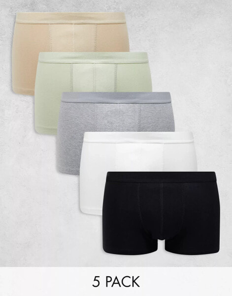 ASOS DESIGN 5 pack trunks in multiple colours