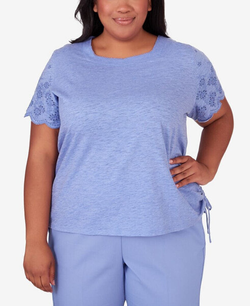 Plus Size Summer Breeze Solid Top with Necklace and Side Ruching