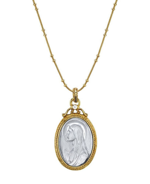 14K Gold-Dipped Silver-Tone Crystal Virgin Mary Medallion Necklace 20"