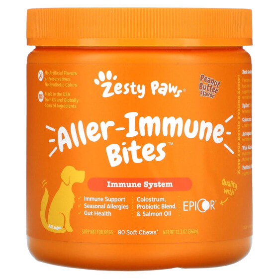 Allergy & Immune Bites, For Dogs, All Ages, Peanut Butter, 90 Soft Chews, 11.1 oz (315 g)
