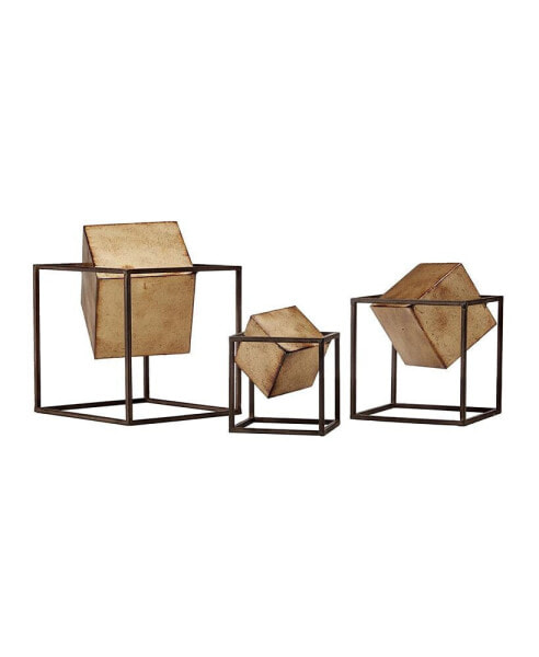 Quad Gold Cubes 3-Piece Tabletop Decor Set