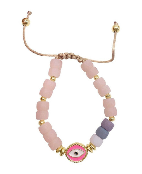 Pink Evil Eye Enamel Beaded Bolo Bracelet