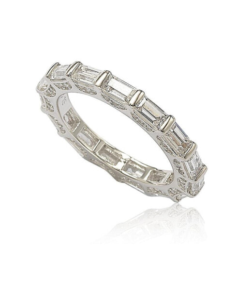 Suzy Levian Sterling Silver Cubic Zirconia Petite Baguette Eternity Band