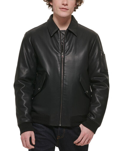 Men's Faux-Leather Bomber Jacket