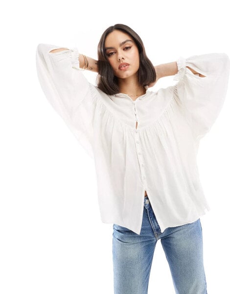 & Other Stories volume blouse with fill edge collar and cuffs in off-white