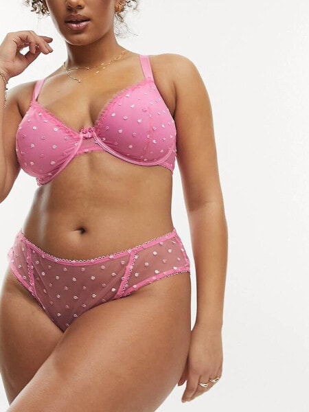 ASOS DESIGN Curve Francine embroidered spot brazilian brief in pink