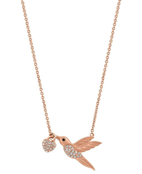 EFFY® White Diamond (1/6 ct. t.w.) & Black Diamond Accent Hummingbird 18" Pendant Necklace in 14k Rose Gold