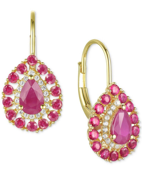 Sapphire (1-3/4 ct. t.w.) & Diamond (1/6 ct. t.w.) Teardrop Leverback Drop Earrings in 14k Gold (Also in Emerald and Ruby)